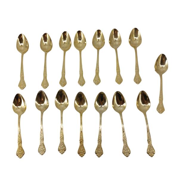 Rogers Stainless Korea Gold Tone Flatware Teaspoons Flatware 15 Pcs - Picture 1 of 10